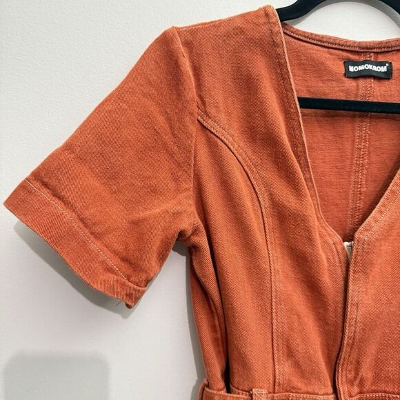 Monokrom Women’s UK 12 Orange Denim Belted Zip Up Romper Swifties Showgirl Us 8 - Picture 2 of 11